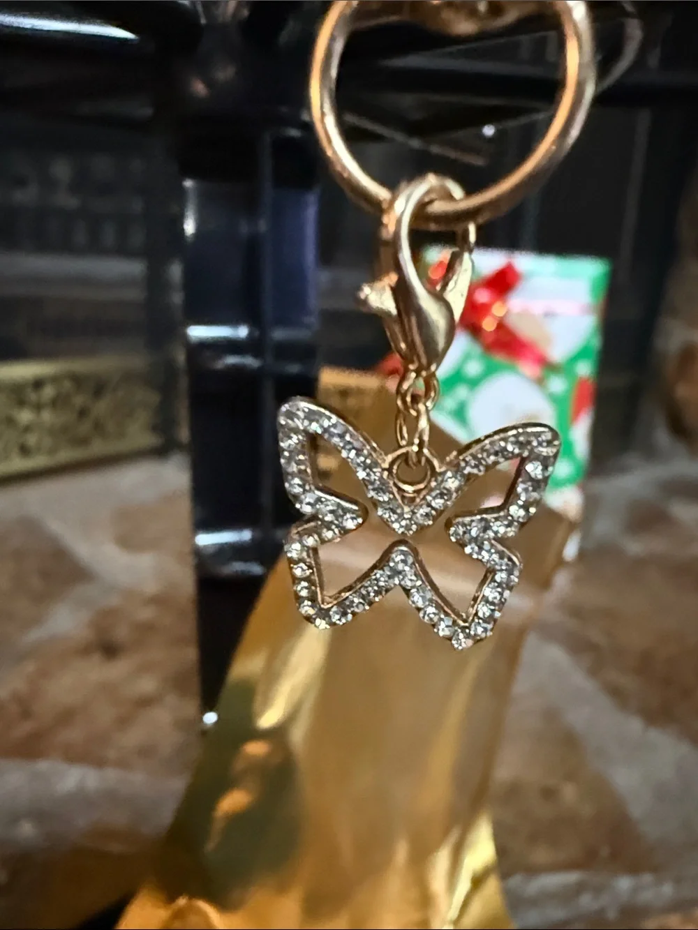 Gold Butterfly Crystal Keychain Charm - Women Accessories set of 10